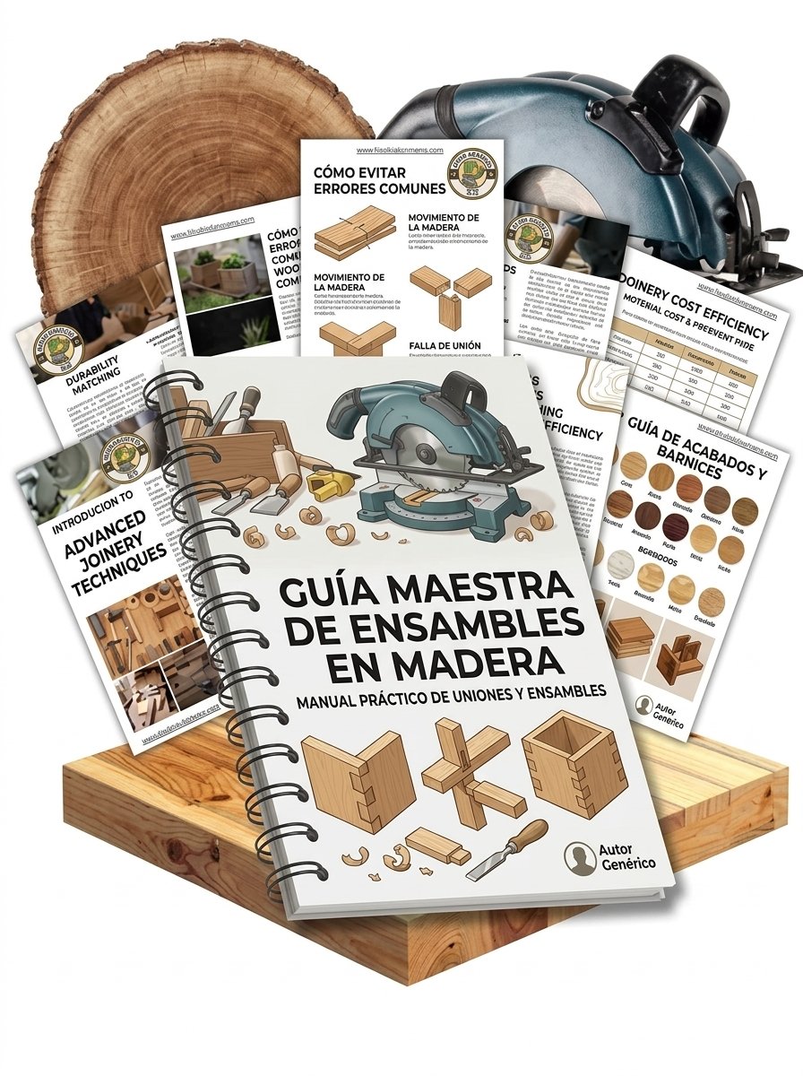 Guía Maestra de Ensambles en Madera con diagramas de uniones, tablas de maderas y tintes