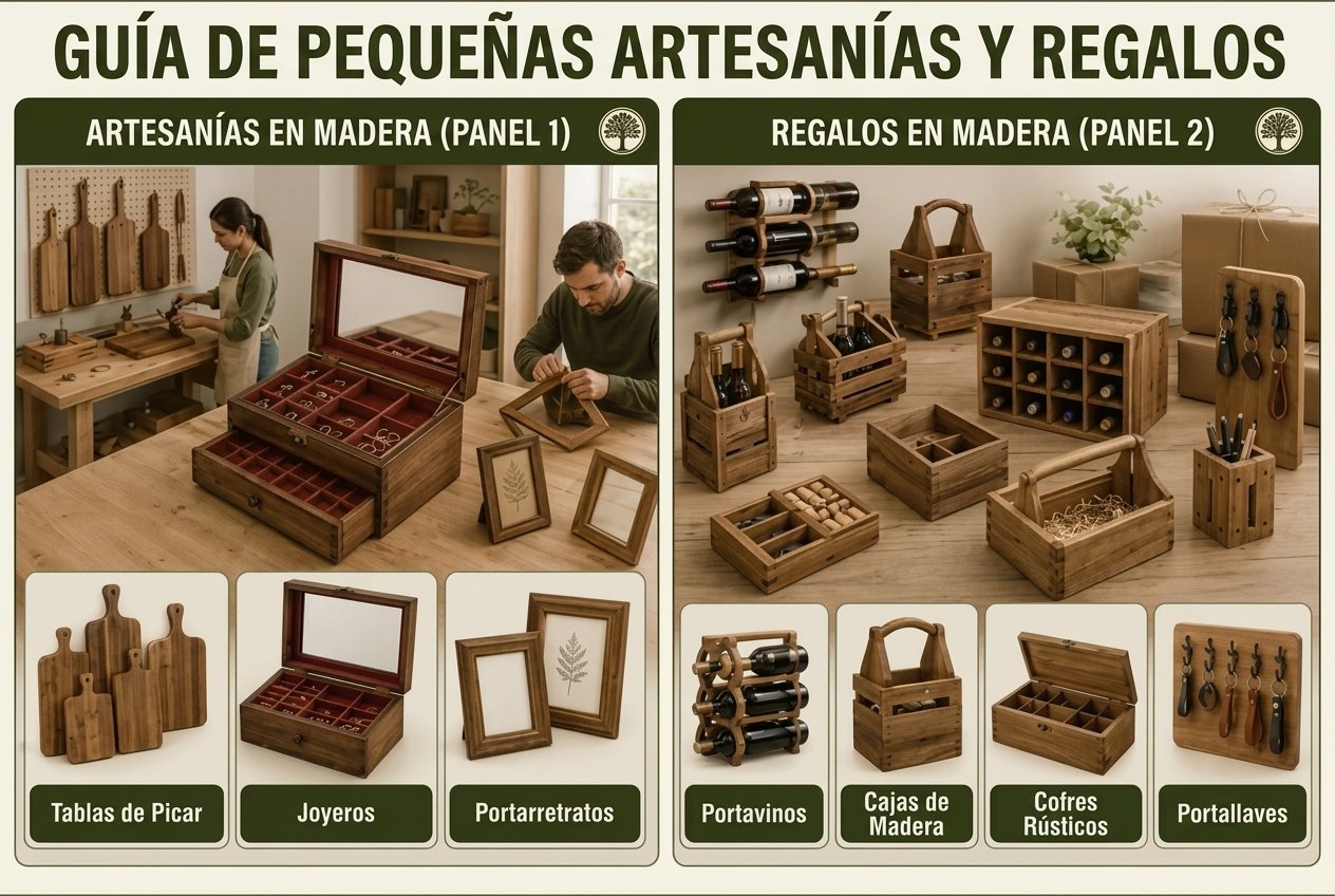 Planos de artesanías pequeñas: tablas de corte, joyeros de autor, portarretratos y cavas de vino