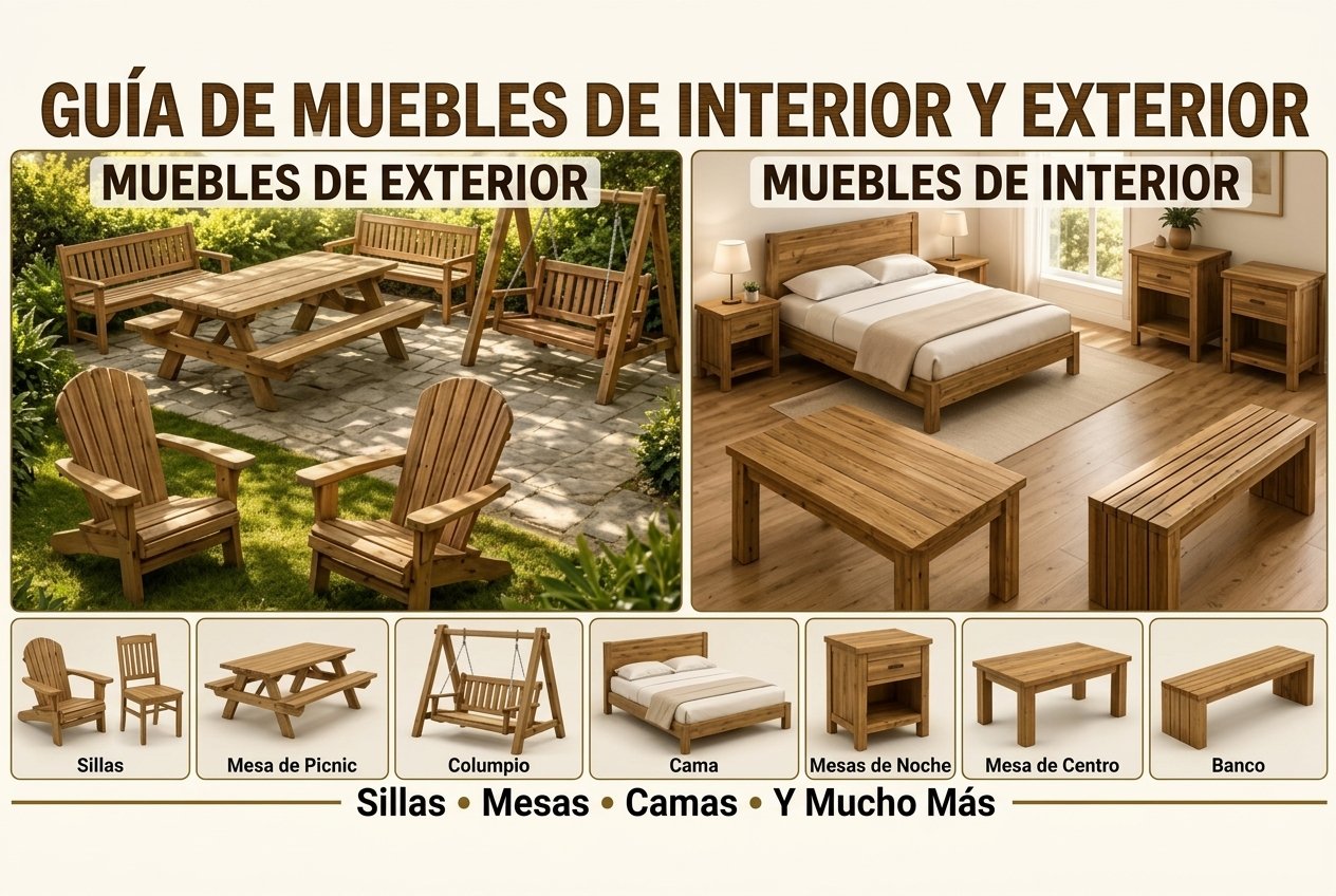 Planos de muebles de interior y exterior: mesas de picnic, columpios, sillas Adirondack, camas y bancos