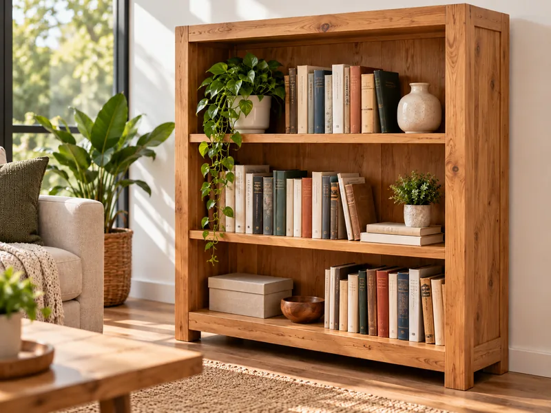 Librero de madera con tres estantes